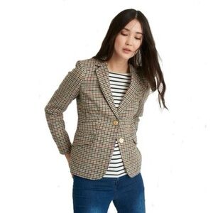 Talbots Tan Multi Plaid Tailored Blazer Size 4 Petite